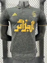 24/25  Algeria Black Grey Check  Player Version Soccer Jersey（胸前黄广告）(翻领）