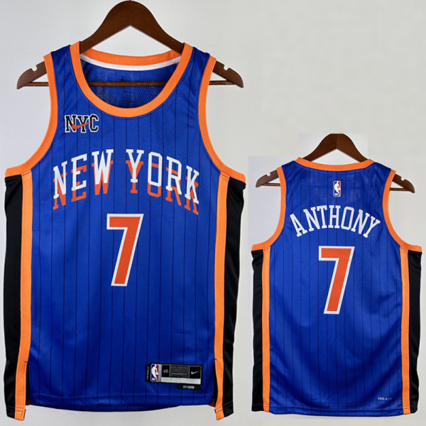 23/34 KNICKS ANTHONY #7 Blue City Edition Top Quality Hot Pressing NBA Jersey