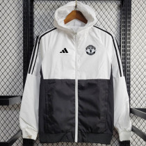 24/25 Man Utd White & Black  Hooded Windbreaker