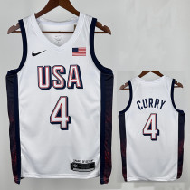 2024 Olympic Game USA CURRY # 4 White Basketball Jersey