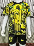 2024 Brazil Christ statue Yellow Kids Soccer Jersey