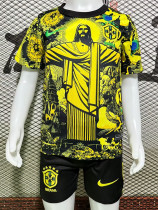 2024 Brazil Christ statue Yellow Kids Soccer Jersey
