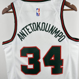 17/18 BUCKS ANTETOKOUNMPO #34 White Retro Top Quality Hot Pressing NBA Jersey