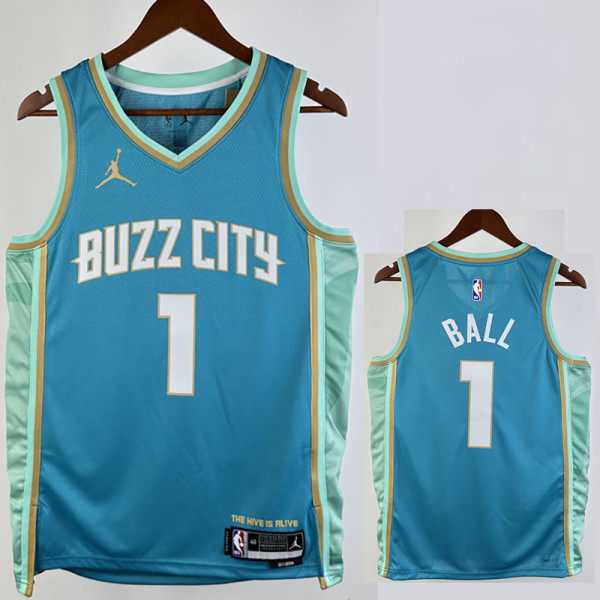 23/24 Hornets BALL #1 Blue City Edition Top Quality Hot Pressing NBA Jersey