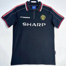 1998/1999 Man Utd  Black Retro Soccer Jersey(袖红边）