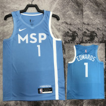 2019/2020 Timberwolves EDWARDS #1 Sky Blue Retro Top Quality Hot Pressing NBA Jersey