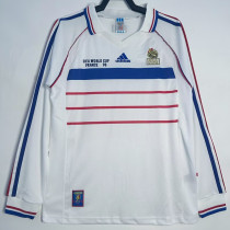 1998 France Away Long Sleeve Retro Soccer Jersey (长袖)(右胸带小字)