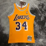 1997 LAKERS O’NEAL #34 Yellow Retro Top Quality Hot Pressing NBA Jersey(圆领)