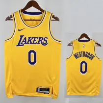 22/23 Lakers Russell Westbrook # 0 Yellow Top Quality Hot Pressing NBA Jersey(圆领）