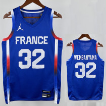 2024 Olympic Game France  Wembanyama #32 Blue Basketball Jersey
