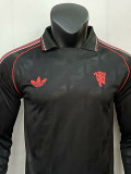 Man Utd Black Leisure  Long Sleeve Retro Soccer Jersey(长袖）
