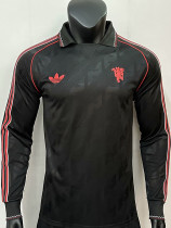 Man Utd Black Leisure  Long Sleeve Retro Soccer Jersey(长袖）