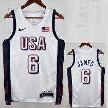2024 Olympic Game USA  JAMES # 6 White Basketball Jersey