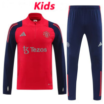 24/25 Man Utd Red Kids Half Pull Tracksuit  ( 童装、半拉链)