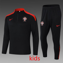 24/25  Portugal Black Kids  Half Pull Tracksuit  (童装)(半拉链)