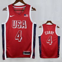 2024 Olympic Game USA CURRY # 4 Red Basketball Jersey