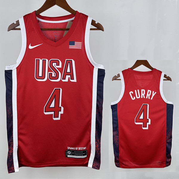 2024 Olympic Game USA CURRY # 4 Red Basketball Jersey
