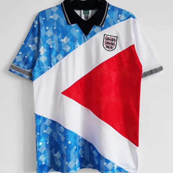 1990 England Blue White Red Retro Soccer Jersey