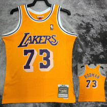 1999 LAKERS RODMAN #73 Yellow Retro Top Quality Hot Pressing NBA Jersey(圆领)