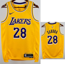22/23 LAKERS SAKURA #28 Yellow Top Quality Hot Pressing NBA Jersey(圆领)