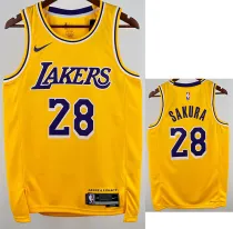 22/23 LAKERS SAKURA #28 Yellow Top Quality Hot Pressing NBA Jersey(圆领)