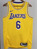 22/23 LAKERS JAMES #6 Yellow Top Quality Hot Pressing NBA Jersey(圆领)