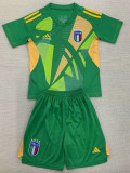 2024 Italy Green Puzzle Goalkeeper Kids Soccer Jersey