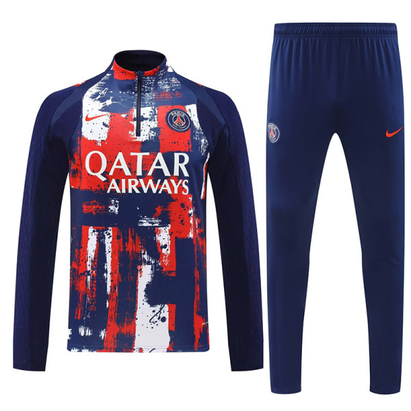 24/25  PSG Sapphire Blue Inkjet  Player version Half Pull Tracksuit  (球员版、半拉链)