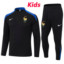 24/25 France Black Kids Half Pull Tracksuit (半拉链\童装)