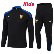 24/25 France Black Kids Half Pull Tracksuit (半拉链\童装)
