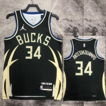 22/23 BUCKS ANTETOKOUNMPO #34 Black Top Quality Hot Pressing NBA Jersey (Trapeze Edition)