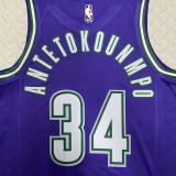 22/23 BUCKS ANTETOKOUNMPO #34 Purple Top Quality Hot Pressing NBA Jersey (Retro Logo)