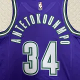 22/23 BUCKS ANTETOKOUNMPO #34 Purple Top Quality Hot Pressing NBA Jersey (Retro Logo)