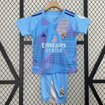 24/25 RMA Ske Blue Goalkeeper Kids Soccer Jersey(配左袖白色Ph广告）