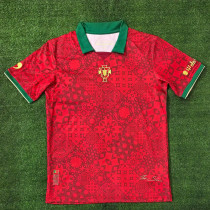 25/26 Portugal Red Grid Special Edition Fans Soccer Jersey