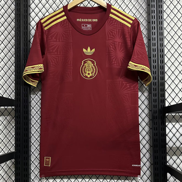 25/26 Mexico Maroon Gold Cup (Embroidery Seal) Fans Soccer Jersey枣红刺绣章