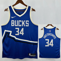 24/25  BUCKS ANTETOKOUNMPD # 34 Blue City Edition Top Quality Hot Pressing NBA Jersey
