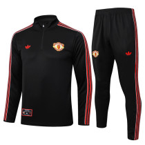 24/25 Man Utd Black Retro Edition  Half Pull Tracksuit #B2506 (半拉链)