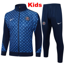 24/25 PSG  Blue Grid Pattern Kids Jacket Tracksuit#E2501