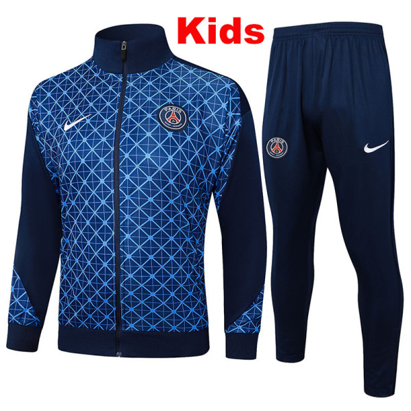 24/25 PSG  Blue Grid Pattern Kids Jacket Tracksuit#E2501