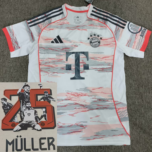 25/26  Bayern Away Müller Commemorative Edition Fans Soccer Jersey（(Müller#25）