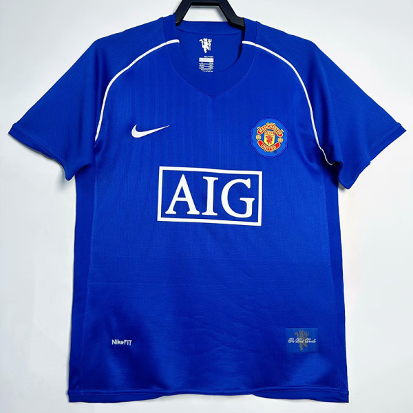2007/2008 Man Utd Goalkeeper Blue Retro Soccer Jersey