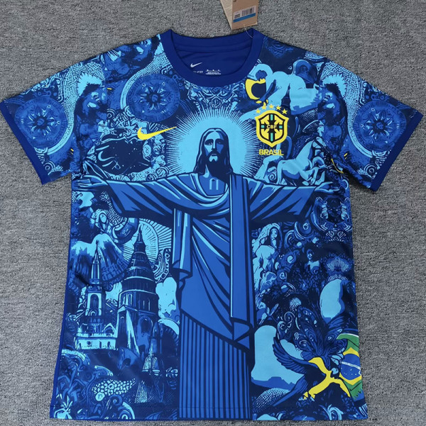 2025Brazil Christ statue Blue Fans Soccer Jersey