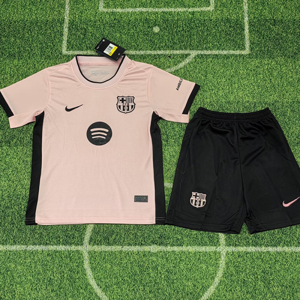 25 /26 BAR Light  Pink  Special Edition  Kids Soccer Jersey(浅粉黑胸花)