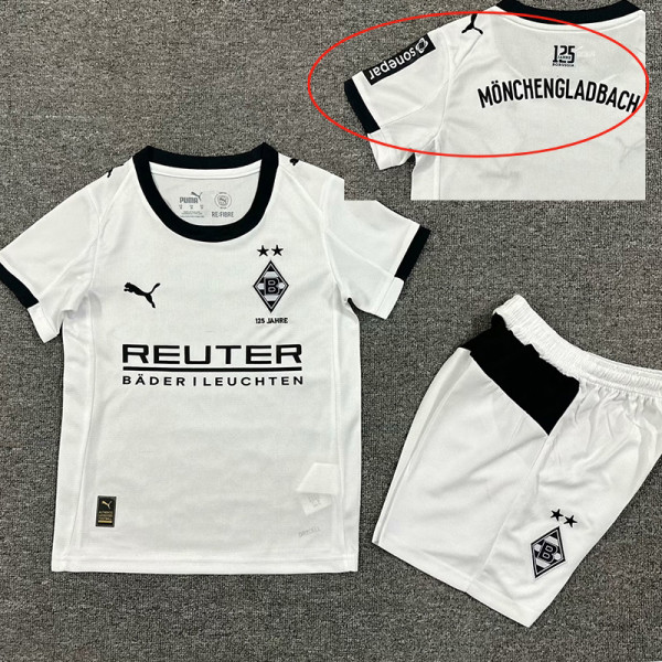 25/26  Monchengladbach Home Kids  Soccer Jersey(左袖广告）