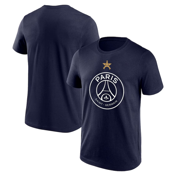 2025 PSG  Champions Royal Blue pure cotton T-shirt(纯棉 、宝蓝胸前白标）