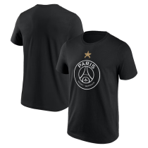 2025 PSG   Champions Black  pure cotton T-shirt(纯棉 、黑、胸前白标）