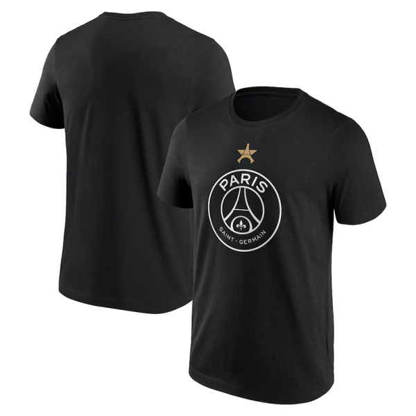 2025 PSG   Champions Black  pure cotton T-shirt(纯棉 、黑、胸前白标）
