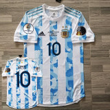 2021  Argentina Home  Player Version Soccer Jersey（Messi#10)左右21美洲带章+胸前字带美洲杯图