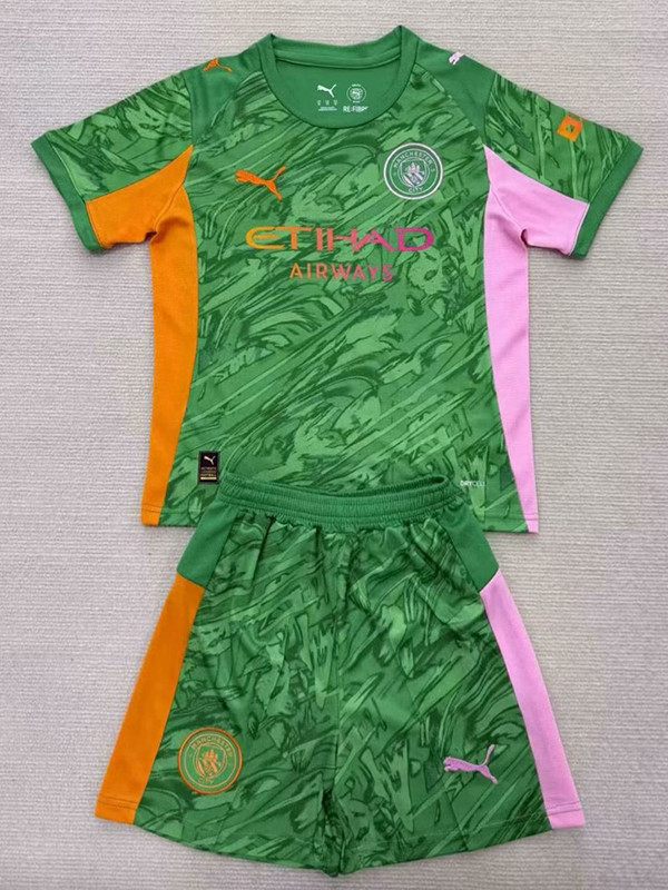 25/26 Man City Goalkeeper Green Kids Soccer Jersey